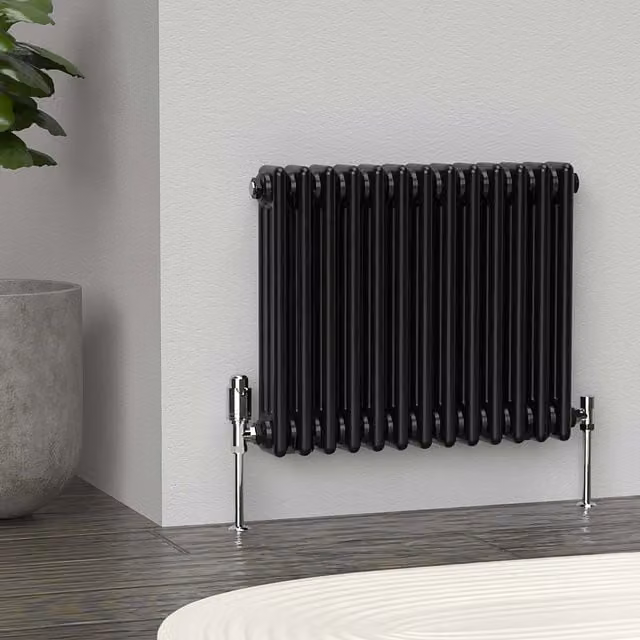 Lux Heat Horizontal 3 Column Steel Radiator in Black, W: 60.5 cm, H: 50 cm