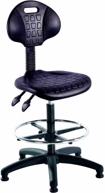 Lab Space Black Synthetic Leather Industrial Draughtsman Chair with Foot Ring