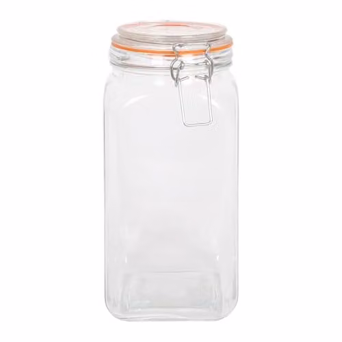 Argon Tableware Square Glass Jar with Clip-Top Lid, 1.7 l, Transparent