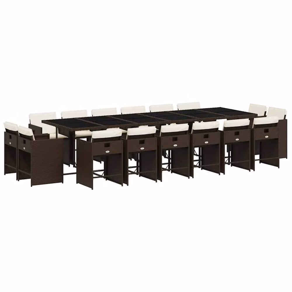 Berkfield Home 17 Piece Brown Poly Rattan Garden Dining Set with Cushions – 2