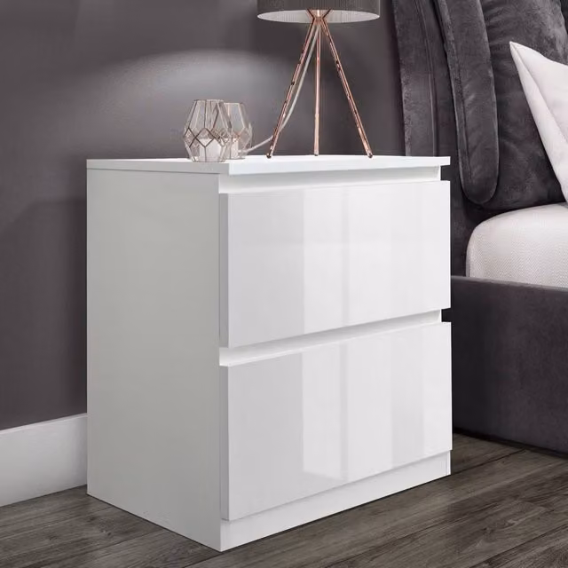 LUXURY LIFE Olivia Gloss 2 Drawer Bedside Chest in White – 1