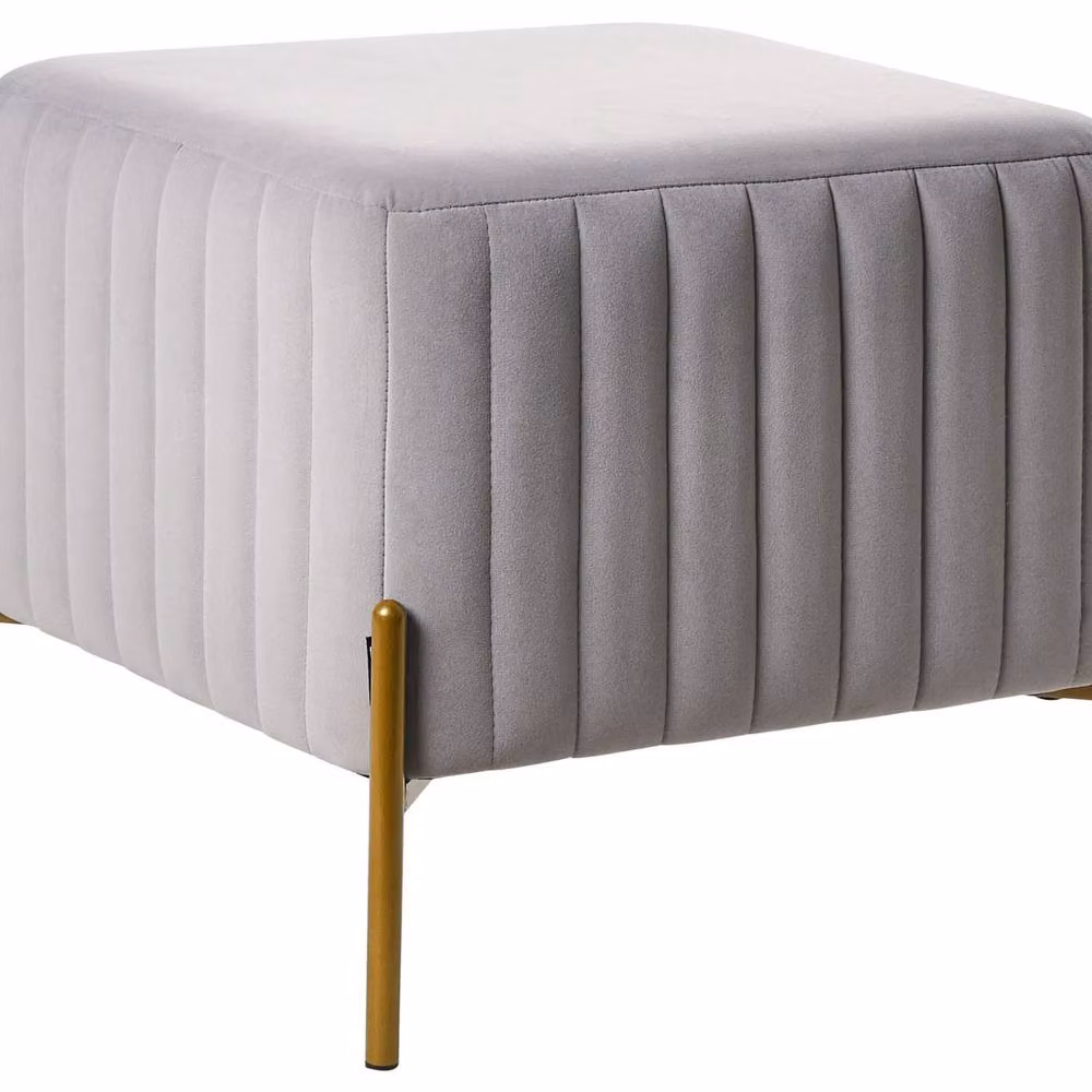 Wyld and Coco Glamour Grey Velvet Footstool with Gold Metal Legs W/D/H: 47 x 47 x 43 cm – 2