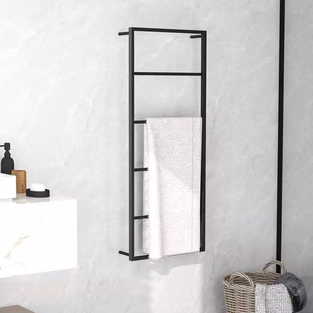 Berkfield Home Wall Mounted Metal Towel Rack in Matt Black, W/D/H: 45 x 10 x 115 cm – 1