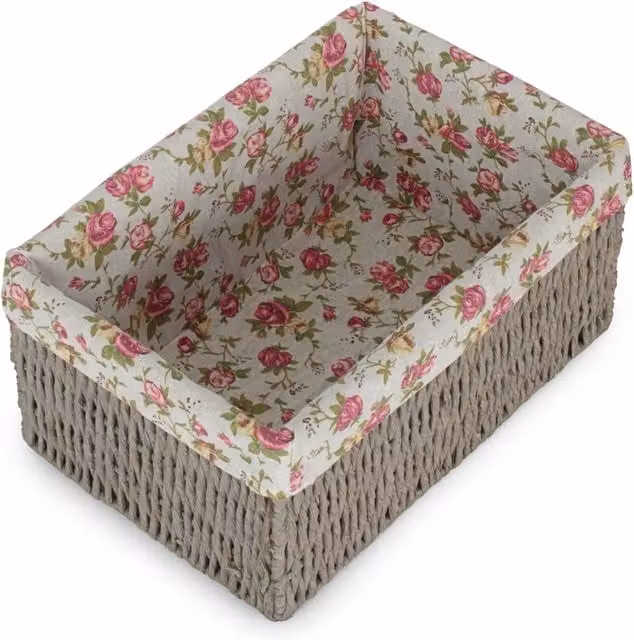 Red Hamper Open Weave Paper Rope Storage Basket with Cotton Lining in Grey