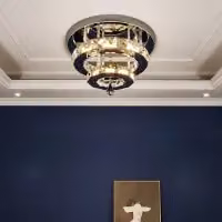 Living and Home Crystal Double Layer Round Dimmable LED Ceiling Light in Silver and Chrome – 5