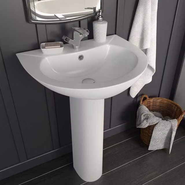 Berkfield Home White Ceramic Freestanding Pedestal Basin W/D/H: 52.0 x 44.0 x 19.0 cm – 1
