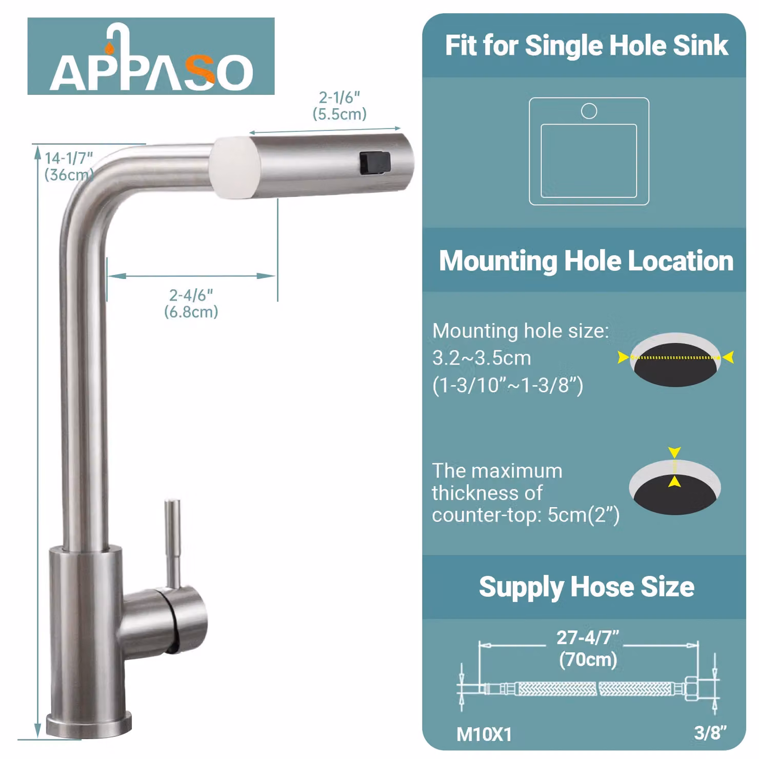 Appaso Stainless Steel Kitchen Faucet with Pull Out Sprayer and 3 Spray Modes in Silver – 2
