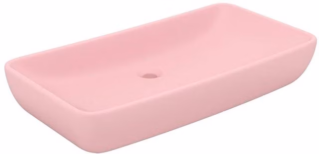 Berkfield Home Luxury Rectangular Ceramic Countertop Basin in Matt Pink, W: 71 cm, D: 38 cm, H: 13.5 cm