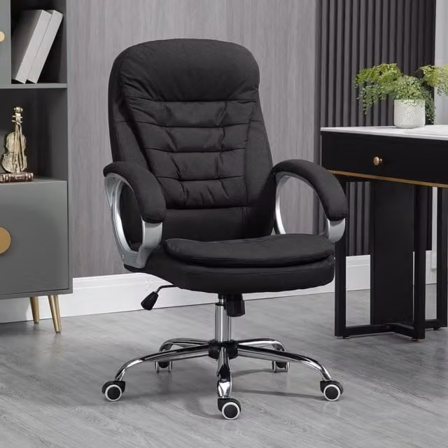 Vinsetto Modern Black Fabric Task Office Chair with Armrests and 360 Degree Swivel Castors