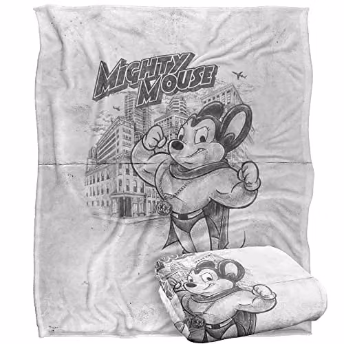 Trevco Mighty Mouse Sketch Silky Touch Super Soft Fleece Throw Blanket in White, W/D/H: 152 x 127 cm – 1