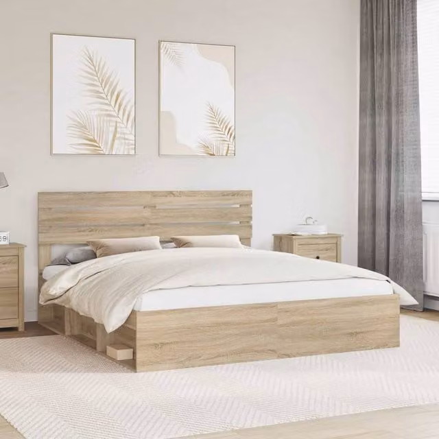 Berkfield Home Sonoma Bed Frame with Headboard in Brown Solid Pine Wood, 200 x 200 cm – 1