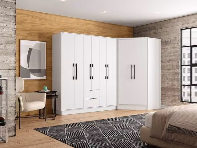 FEOVA White Corner Cupboard with 8 Doors and 2 Drawers, W: 263 cm, H: 182 cm, D: 101.5 cm – 1