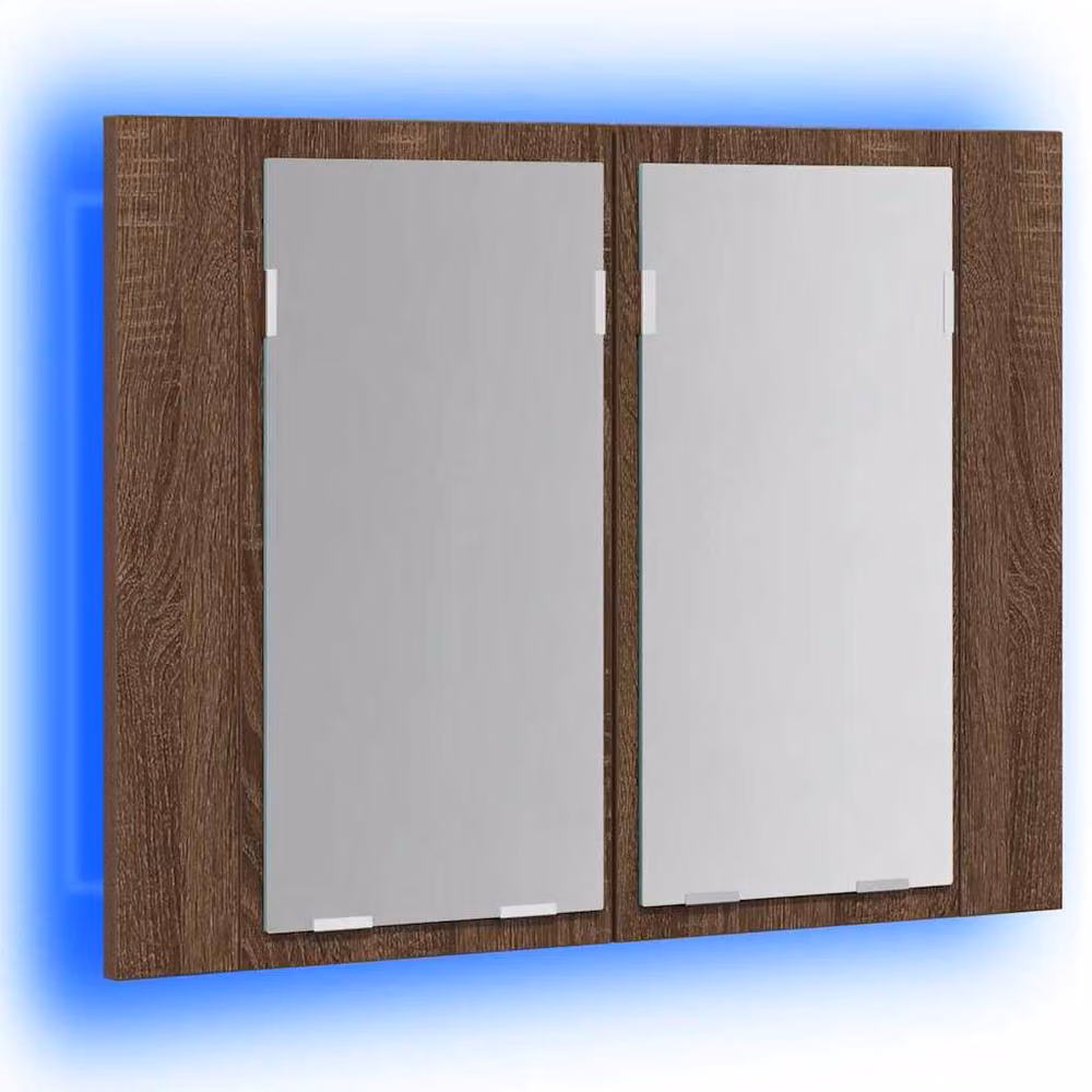 Berkfield Home LED Mirror Cabinet in Brown Oak, W: 60 cm, D: 12 cm, H: 45 cm – 4