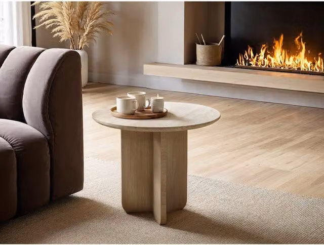 Solace+Co Aven Round Sintered Stone Effect Side Table in Grey Stone – 1