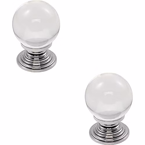 Loops 2 Pack Crystal Ball Cupboard Door Knobs in Clear Translucent and Chrome