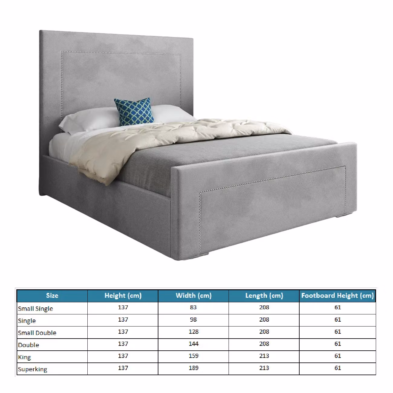 Casani Grey Upholstered Velvet Bed Frame, W/D/H: 120 x 200 x 83 cm – 5
