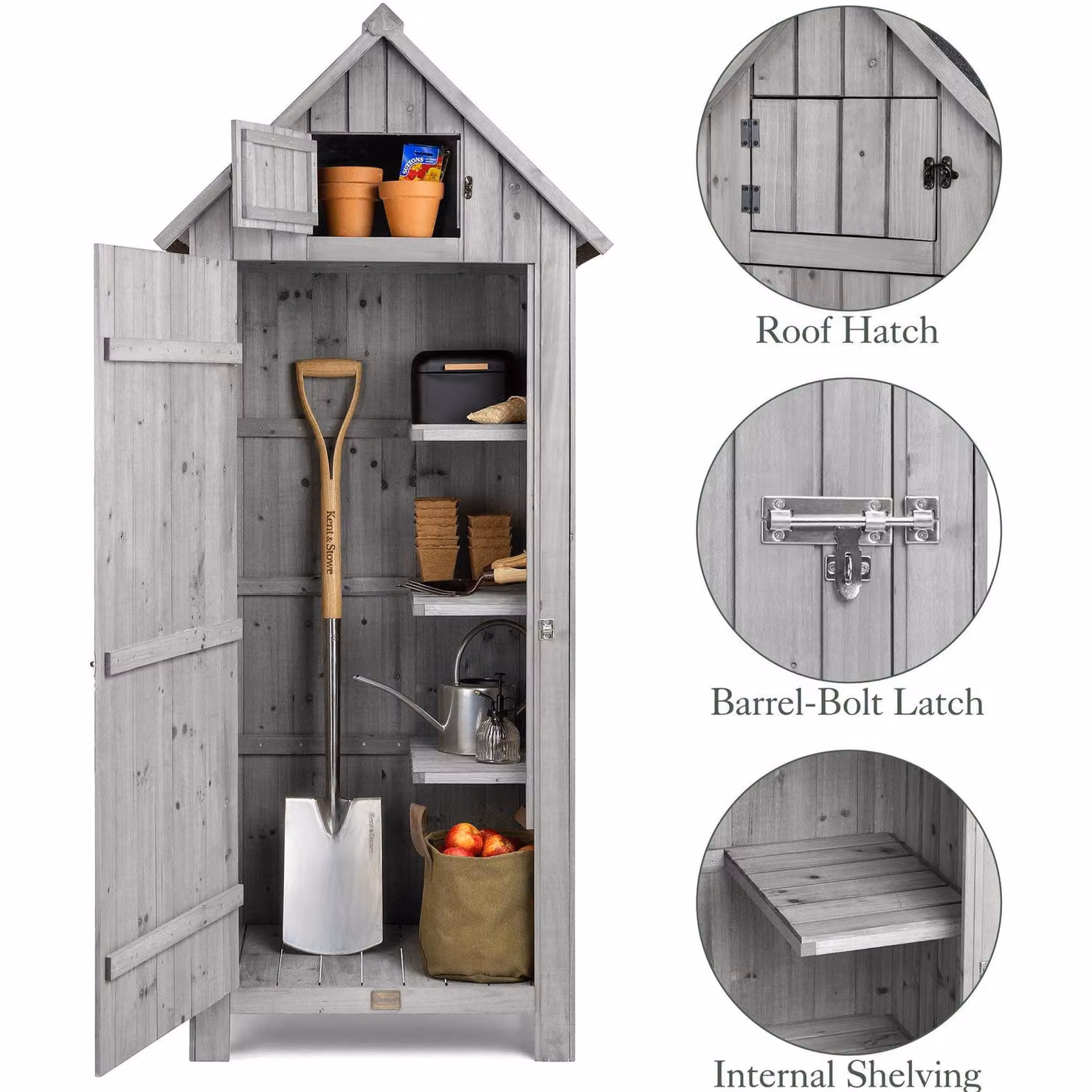 Christow Grey Wooden Tall Garden Storage Cabinet with Single Lockable Door and Shelving, H: 179.5 cm x W: 54.2 cm x D: 77.5 cm – 4