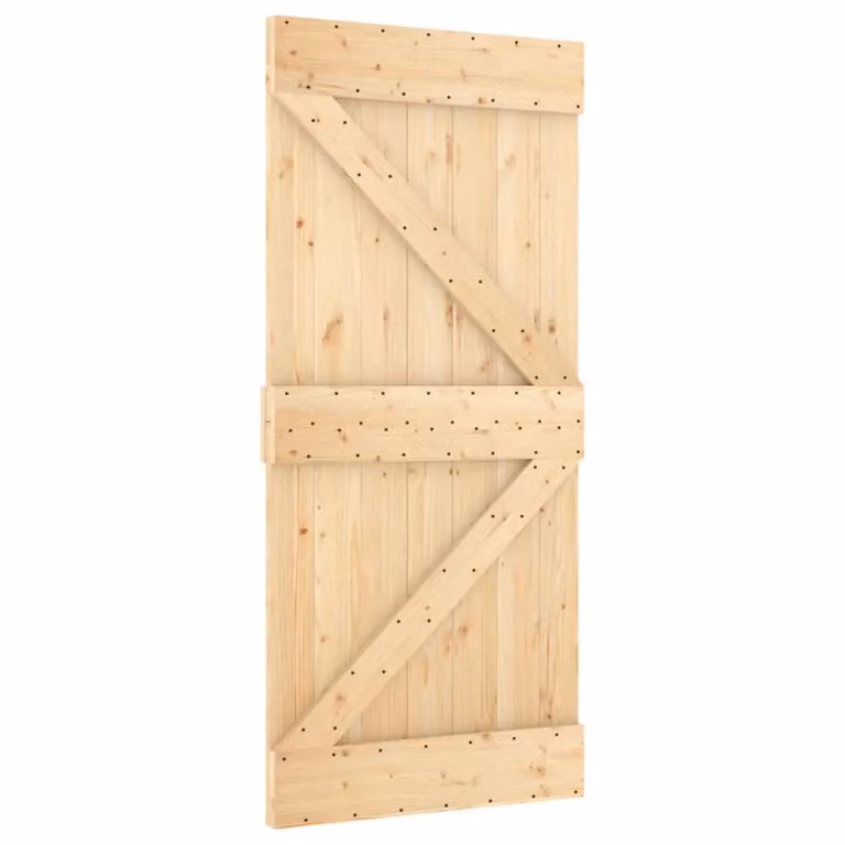 Berkfield Home Rustic Solid Wood Pine Sliding Door with Hardware Set, Brown, W: 95 cm, H: 210 cm