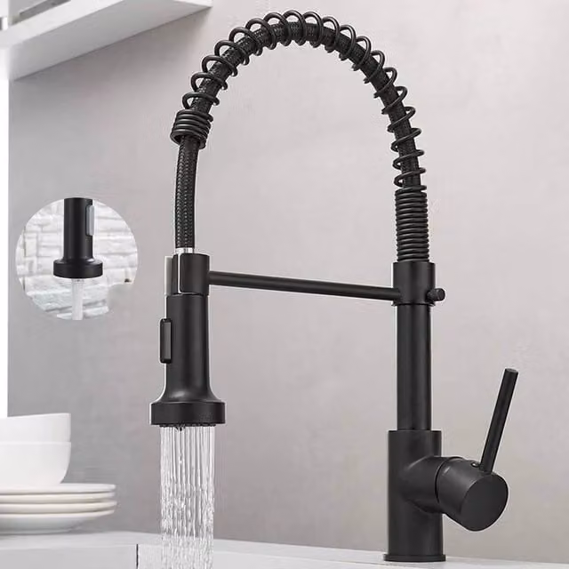 EONLION Monobloc Kitchen Sink Mixer Tap with Pull Out Hose in Matt Black – 1