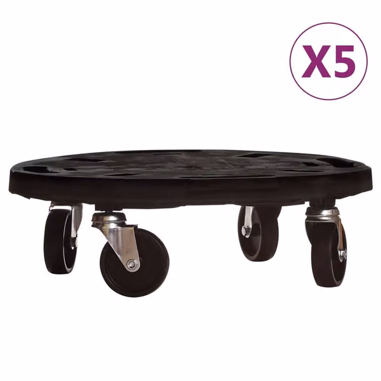 Berkfield Home Plant Trolleys with Wheels, 5 Piece Set, Black, Diameter: 40 cm