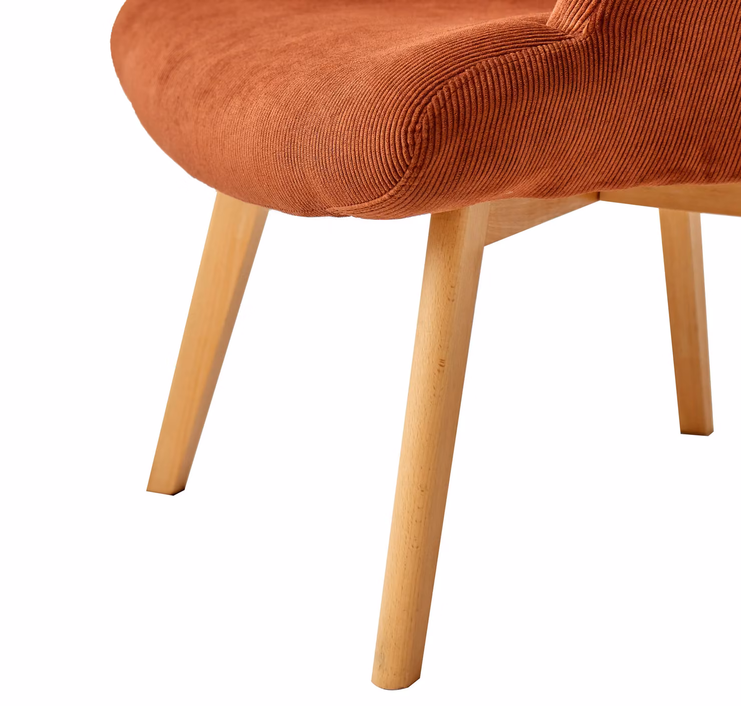 Nordlys Scandinavian Style Red Velvet Lounge Chair with Wooden Legs and Armrests – 5