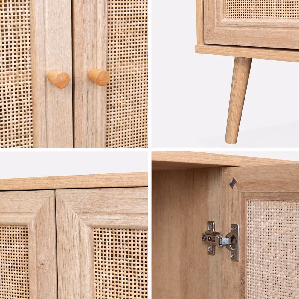 Sweekeet Boho Sideboard Cabinet with Rattan and Glass in Light Brown, Width: 120 cm – 3