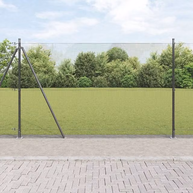 Berkfield Home Grey Steel Welded Wire Fence with 13 Flanged Posts, W: 50 m, H: 1.5 m
