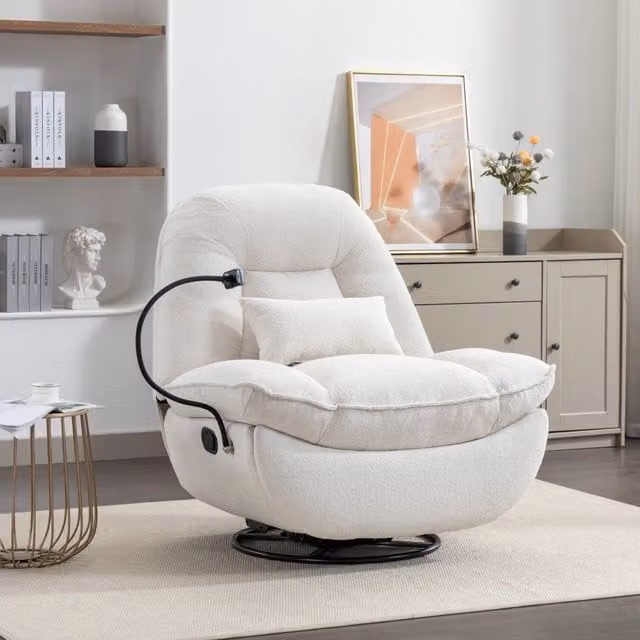 Artemis Home Fallon Boucle Fabric Swivel Recliner Chair with Phone Holder in Cream
