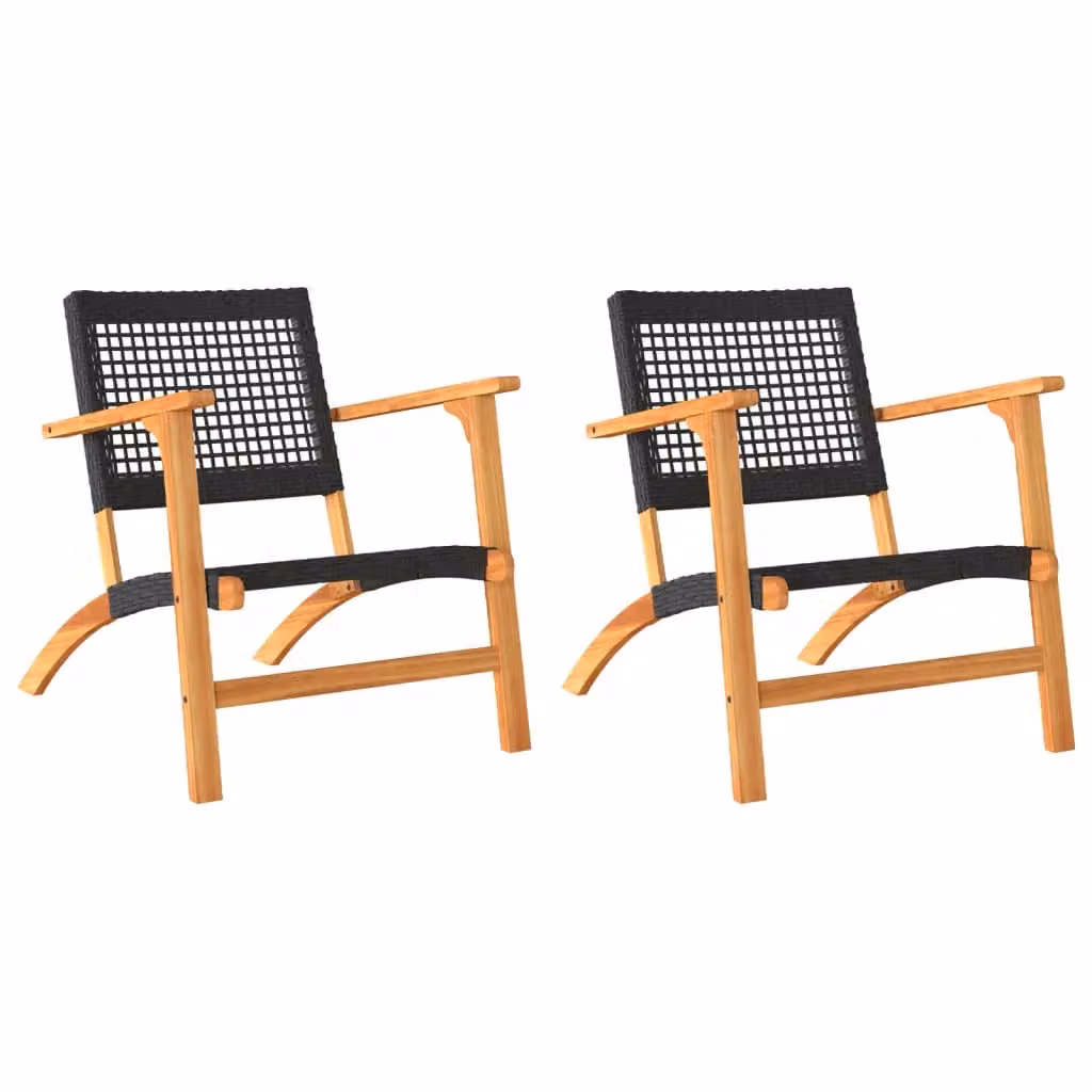 Berkfield Home Set of 2 Black Poly Rattan and Acacia Wood Garden Chairs – 2