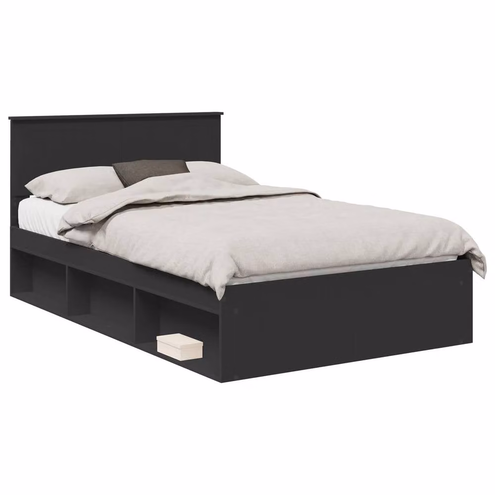 Berkfield Home Modern Bed Frame with Headboard in Black Solid Pine Wood, W/D/H: 120 x 200 cm – 2