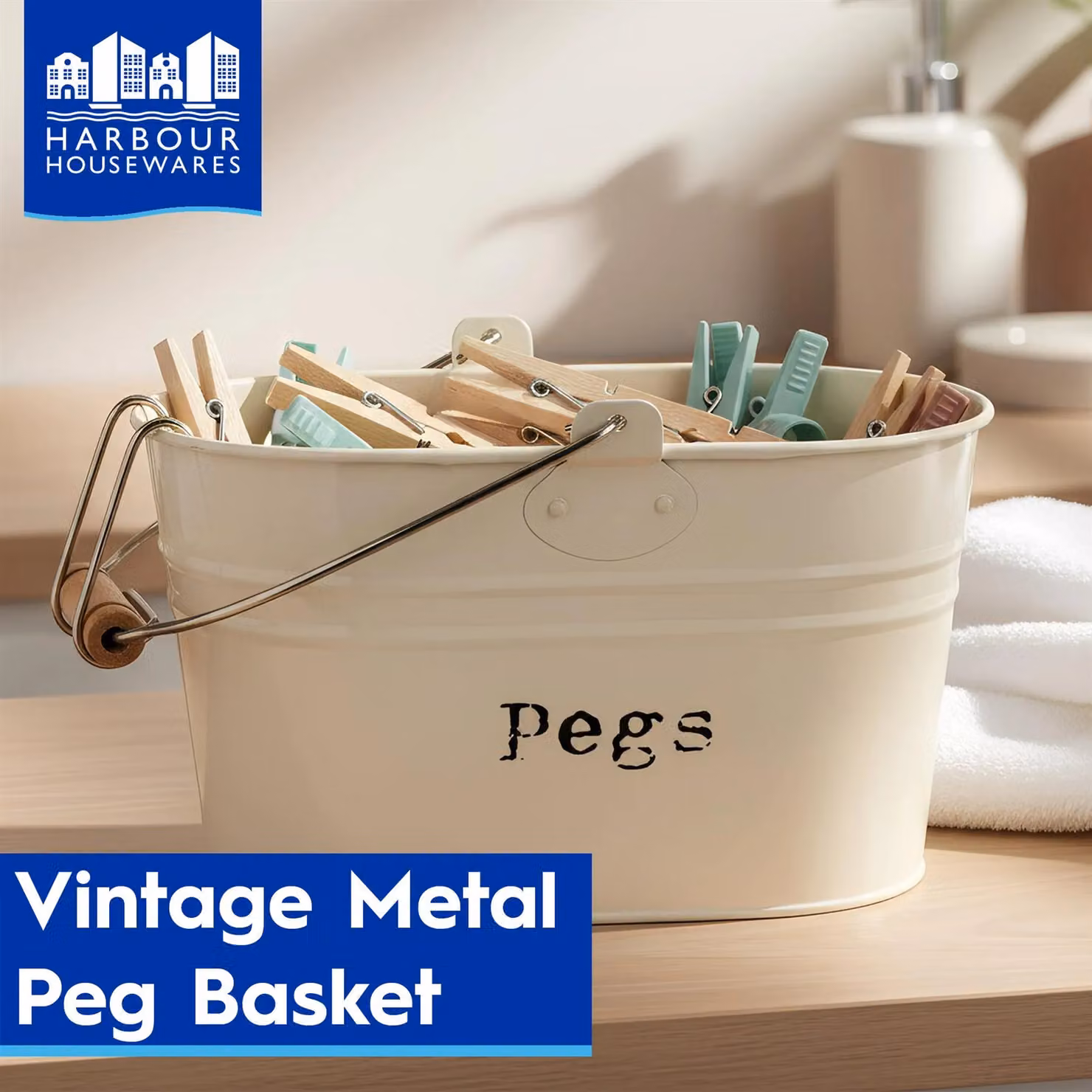 Harbour Housewares Metal Clothes Peg Bucket in Grey – 2
