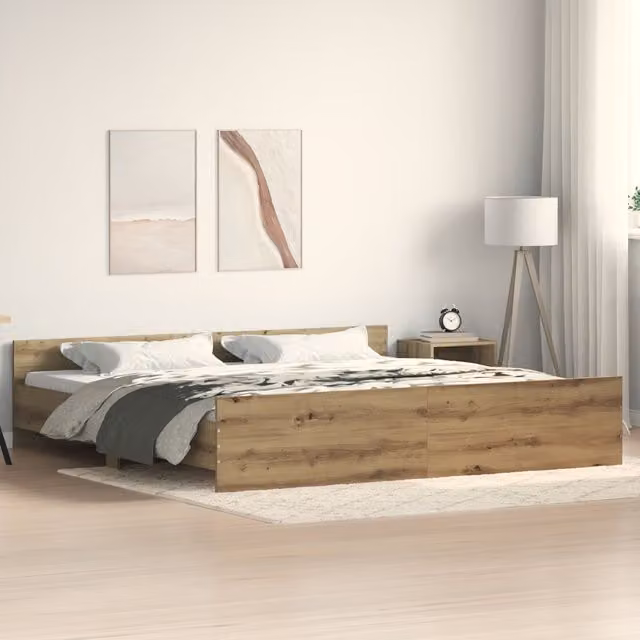 Berkfield Home Artisan Oak Bed Frame in Brown, Engineered Wood, 200 x 200 cm – 1