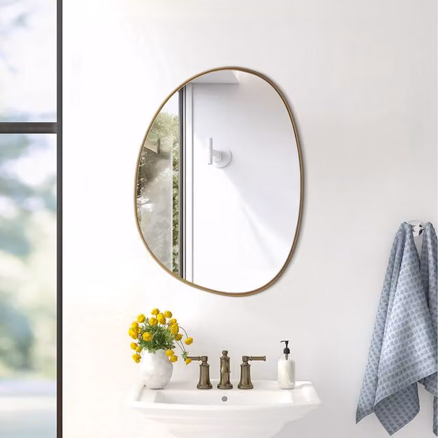 Komore Minimalist Organic Irregular Wall Mirror with Gold Metal Frame