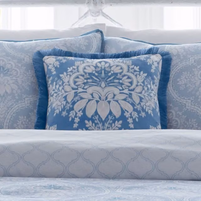 Appletree Blue Floral Velvet Square Filled Cushion W/D/H: 43 x 43 x 43 cm – 1