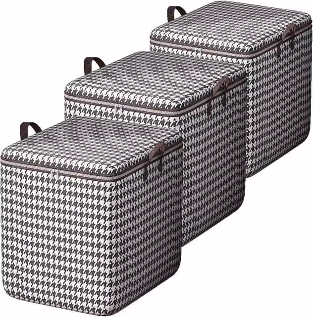 FLAVORA 3-Piece Large 140L Fabric Clothes and Quilt Storage Box Set in Grey, W/D/H: 50 x 50 x 50 cm