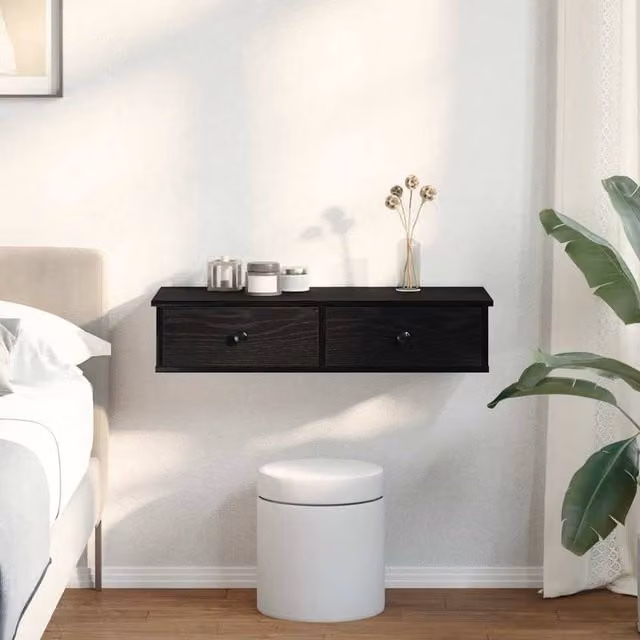 Berkfield Home Wall Mounted Shelf with Drawers in Black, W/D/H: 80 x 31 x 17 cm – 1