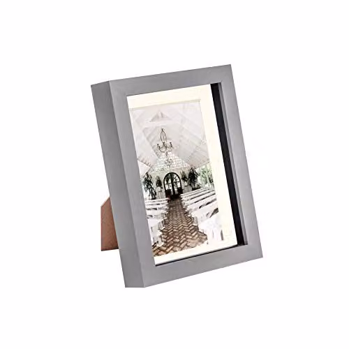 Nicola Spring Rectangular 3D Shadow Box Photo Frame in Grey with Black Mount – 1