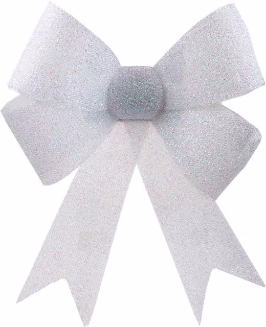 VFM e-Store White Tinsel Bow Christmas Decoration W/D/H: 37 x 49 x 13 cm – 1
