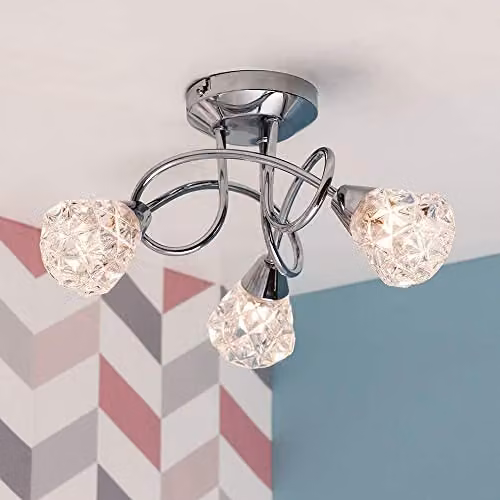 MiniSun Modern 3 Way Crossover Silver Chrome Ceiling Light with Transparent Glass Dome Shades – 2