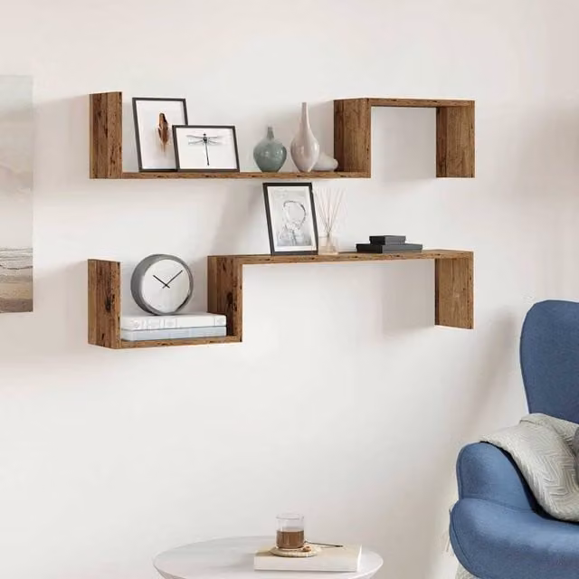 Berkfield Home Wall Mounted Shelves, 2 Piece Set in Old Wood Brown, W/D/H: 100 x 15 x 20 cm