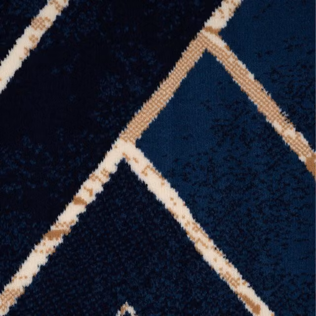 The Rug House Art Deco Geometric Living Room Rug in Blue and Gold, W: 240 cm, D: 60 cm