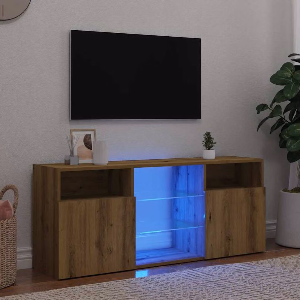 Berkfield Home Artisan Oak TV Cabinet with LED Lights in Brown, W/D/H: 120 x 30 x 50 cm – 2