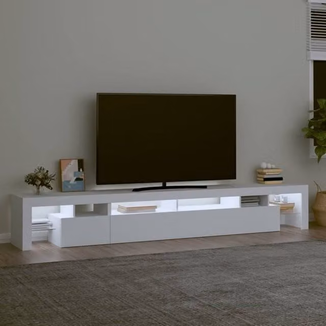 Berkfield Home Modern Glossy White TV Cabinet with LED Lights W: 260 cm, D: 36.5 cm, H: 40 cm – 1