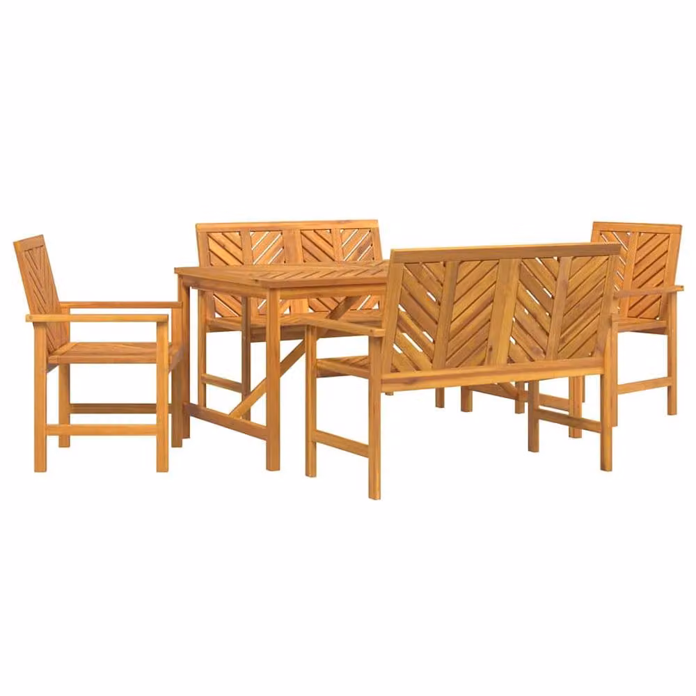 Berkfield Home Modern 5 Piece Acacia Wood Garden Dining Set in Brown – 3