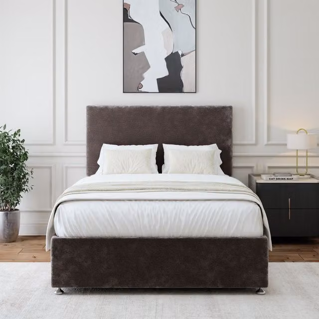 Bedmaster Upholstered Chenille Divan Base in Anthracite Grey, W/D: 200 x 200 cm