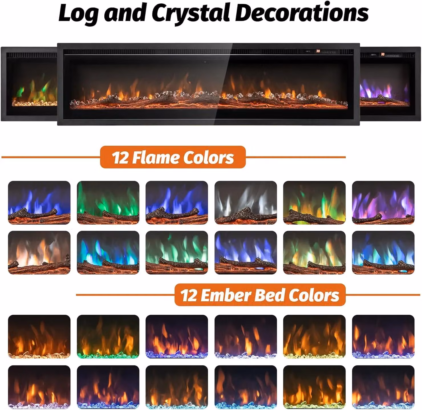 Gymax 127cm Freestanding Electric Fireplace Heater with 12 Flame Effects and 8H Timer in Black – 4