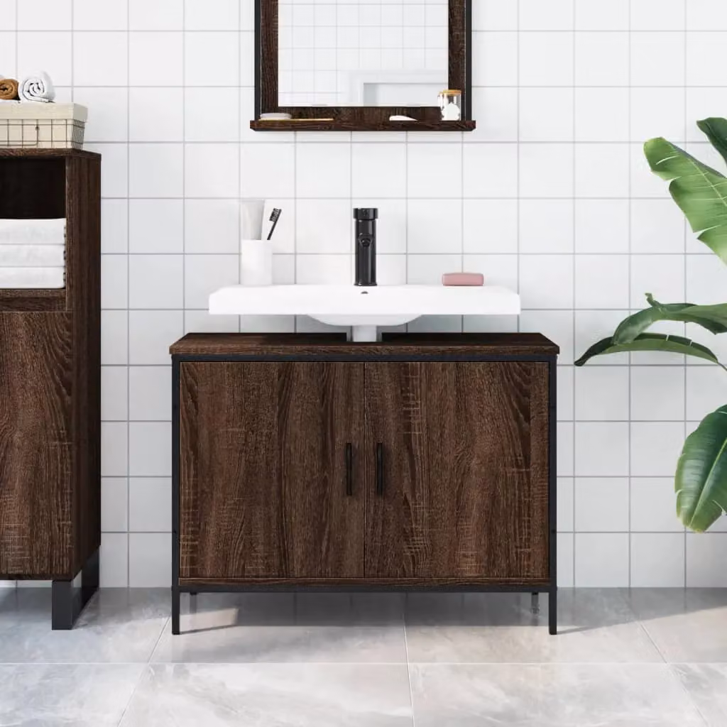 Berkfield Home Wall Mounted Brown Oak Bathroom Sink Cabinet W/D/H: 80 x 30 x 60 cm – 3