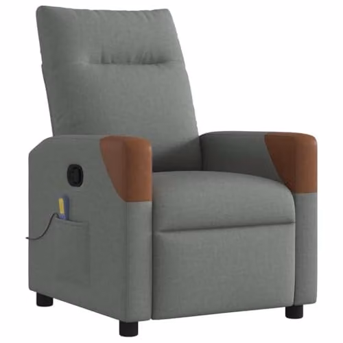 vidaXL Massage Recliner Chair in Grey Fabric, W: 69 cm, D: 86 cm, H: 100 cm