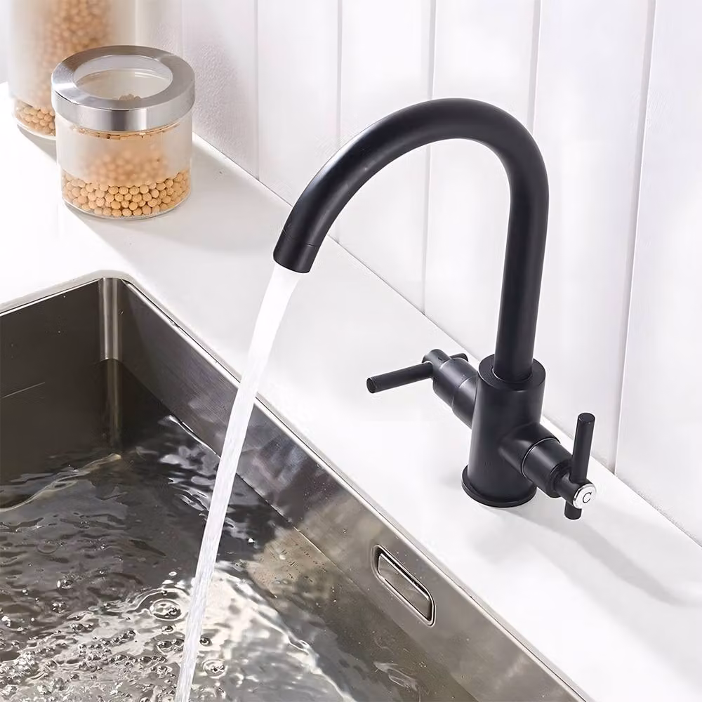 Heable Sleek Kitchen Mixer Tap Dual Lever Monobloc Swivel Spout Matte Black – 3