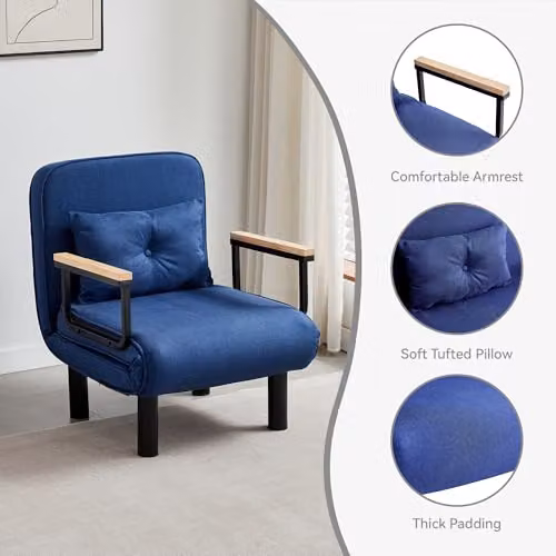 MCC Direct 4-in-1 Folding Single Sofa Bed and Convertible Lounge Sleeper Chair in Blue – 5